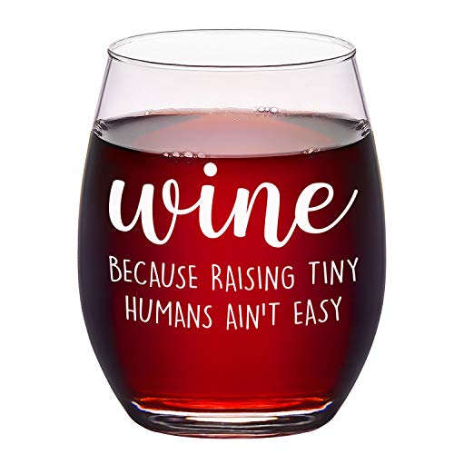 Raising Tiny Humans Ain’t Easy Wine Glass, Funny Stemless Wine Glass for Dad Mom New Parents Women Men, Novelty Gag Gifts for Christmas Birthday Mother’s Day Father’s Day from Kids Wife Husband, 15Oz | The Storepaperoomates Retail Market - Fast Affordable Shopping