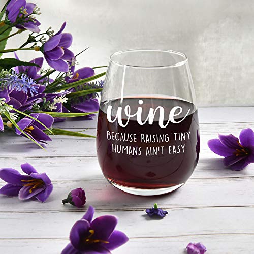 Raising Tiny Humans Ain’t Easy Wine Glass, Funny Stemless Wine Glass for Dad Mom New Parents Women Men, Novelty Gag Gifts for Christmas Birthday Mother’s Day Father’s Day from Kids Wife Husband, 15Oz | The Storepaperoomates Retail Market - Fast Affordable Shopping