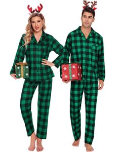 SWOMOG Plaid Pajamas for Women Button Front Flannel Pajama Set Long Sleeve Matching Pj Set Soft Sleepwear