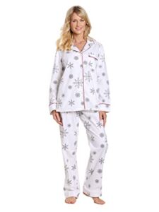 Cotton Flannel Pajamas Women, 2Pc Pajama Set for Women – Snowfall WT-GY – M