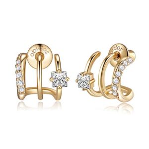 Obidos 14K Gold Plated Triple Huggie Illusion Stud Earrings | Gold Hoop Earrings for Women (Triple Huggie Stud Earring A)