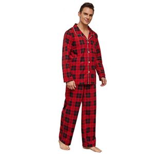 Vulcanodon Mens Plaid Pajama Set, Soft Print Pajamas for Men, Lightweight Warm PJS with Pockets(Red-Black Plaid, M)