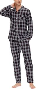 JINSHI Mens Sleepwear Cotton Pajama Set Long Pajama Pants Winter Plaid Weave Sleep Set Flannel,X-Large