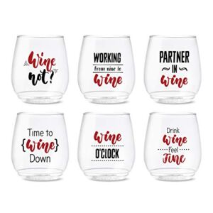 TOSSWARE POP 14oz Vino All About Wine Series, SET OF 6, Premium Quality, Recyclable, Unbreakable & Crystal Clear Plastic Printed Glasses
