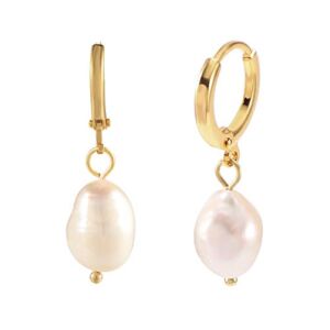 Huggie Hoop Earrings with Charms Pearl Dangle Earrings 13mm