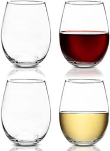 GLASKEY Crystal Stemless Wine Glasses Set 4, [Capacity Upgrade] 21oz Large Clear Wine Cups for Red and White Wine Drinking Water Glassware (4 Pack)