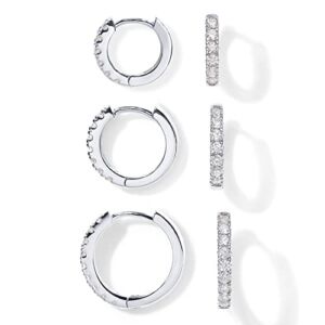 PAVOI 18K Huggie 3 Earring Pack (8mm, 10mm and 12mm) (3 Pack Huggies, White Gold)