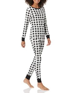 Amazon Essentials Women’s Snug-Fit Cotton Pajama Set (Available in Plus Size), Black/White, Buffalo Plaid, Small