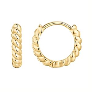 PAVOI 14K Yellow Gold Plated 925 Sterling Silver Post Twisted Huggie Earring | Women’s Mini Hoop Earrings