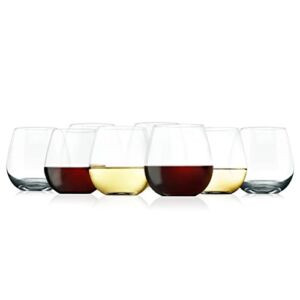15oz Stemless Wine Glasses – Set of 8 Ultra Thin Elegant Red & White Wine Clear Crystal Glass Drinkware, Lead-Free, Hand Blown Seamless Bowl, Dishwasher Safe, for Any Occasion
