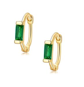 925 Sterling Silver Gold Huggie Earrings, Small Cuff Green CZ Gold Plated Cartilage Hoop Earrings for Women Girls Hypoallergenic Fashion Gift