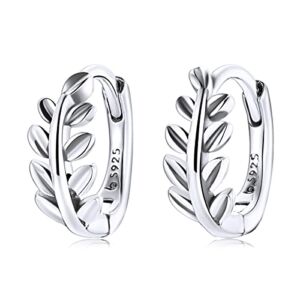 VOROCO 925 Sterling Silver Huggies Hoop Earrings | Hypoallergenic Leaf Cuff Hoop Earrings | Earrings Jewelry Gifts for Wife Women Girl(BSE500)