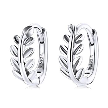 VOROCO 925 Sterling Silver Huggies Hoop Earrings | Hypoallergenic Leaf Cuff Hoop Earrings | Earrings Jewelry Gifts for Wife Women Girl(BSE500) | The Storepaperoomates Retail Market - Fast Affordable Shopping