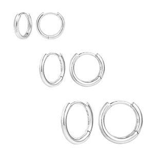 925 Sterling Silver Huggie Earrings for Women White Gold Plated Hypoallergenic Mini Huggies Hoop Earring for Women Girls（3 Pairs）