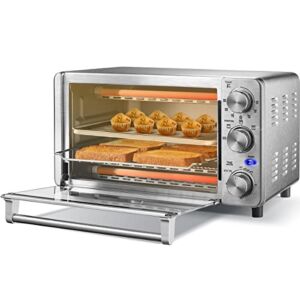 COMFEE’ 4 Slice Small Toaster Oven Countertop, 12L with 30-Minute Timer, 3-In-One, Bake, Broil, Toast, 1100 Watts, Dual heating element, Stainless Steel(CFO-BG12(SS))
