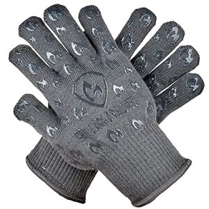 GRILL ARMOR GLOVES – Extreme Heat Resistant Oven BBQ Gloves for Cooking, Grilling, Baking – Handle Hot Items on Smoker, Air Fryer, Cast Iron Etc – Mitts with Fingers – Kitchen or Barbecue Gift Set