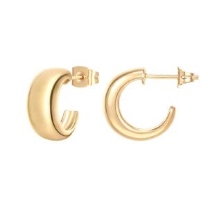 PAVOI 14K Gold Plated Sterling Silver Post Thick Huggie Earrings – Small Round Hoop Earrings in Yellow Gold