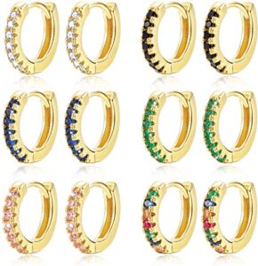 Gold Hoop Huggies Earrings Set – 6 Pairs Gold Plated Hoop Earrings Set for Women Men, 14K Small Huggie Earrings Jewelry for Girls (6 pairs design 4)