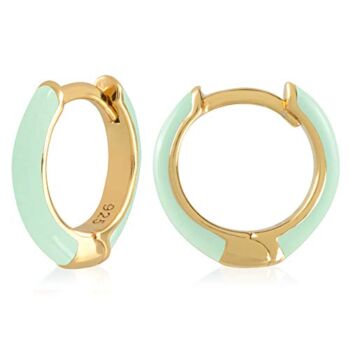 14K Gold Plated Sterling Silver Enamel Color Huggie Hoop Earrings for Women – Mint Green Enamel | The Storepaperoomates Retail Market - Fast Affordable Shopping