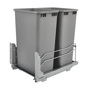 Rev-A-Shelf 53WC-2150SCDM-217 Double 50 Quart Undermount Kitchen Cabinet Pullout Waste Container Trash Bins with Soft Close, Silver