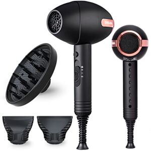 Ionic Hair Dryer, Travel Blow Dryer with Diffuser for Curly Hair, 1800W Professional Hairdryer for Fast Drying as Salon Use Lightweight and Quiet, UNIKARA Compact Portable Hair Dryers for Women Men