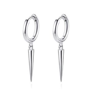 Spike Hoop Earrings for Women Men – Tiny Geometric Triangle Cone Dangle Earrings, Sterling Silver Hypoallegernic Huggie Hoops Earrings
