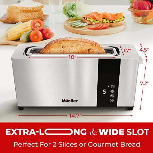 Mueller UltraToast Full Stainless Steel Toaster 2 Slice, Long Extra-Wide Slots with Removable Tray, Cancel/Defrost/Reheat Functions, 6 Browning Levels with LED Display | The Storepaperoomates Retail Market - Fast Affordable Shopping