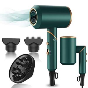 Hair Dryer,1800W Professional Ionic Hair Dryer with Diffuser and Nozzles, Powerful Blow Dryer for Fast Drying,Compact & Lightweight Travel Portable Hair Dryer for Women