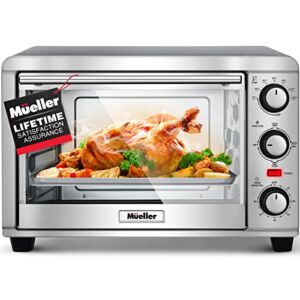 Mueller AeroHeat Convection Toaster Oven, 8 Slice, Broil, Toast, Bake, Stainless Steel Finish, Timer, Auto-Off – Sound Alert, 3 Rack Position, Removable Crumb Tray, Accessories and Recipes