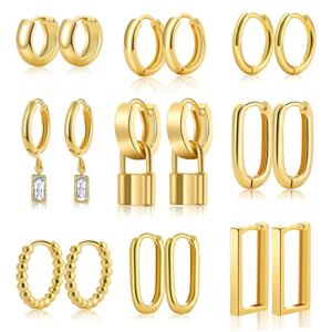 9 Pairs Small Gold Huggie Hoop Earrings Set for Women Girls, Silver Cartilage Mini Hoops, Lightweight Dangle Earrings Pack for Gift (Gold-9 pairs)