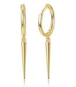 Milacolato 925 Sterling Silver Minimalist Spike Dangle Hoop Earrings for Women 18K Yellow Gold Plated Drop Charms Hoops Punk Earrings
