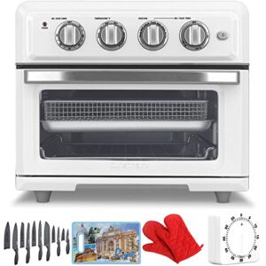 Cuisinart TOA-60W Convection Toaster Oven Air Fryer with Light White Bundle with 12 Pcs Cutlery Set Matte Black, 3D Rome Cutting Board, Pair of Oven Mitt and Mechanical 60 Minute Kitchen Timer