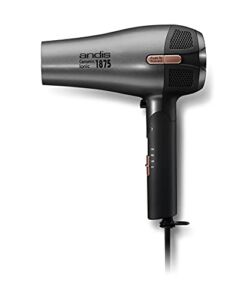 Andis 80280 Fold-n-go 1875 Watt Ceramic Ionic Dryer, Retractable Cord, Lightweight with Professional Blowout Results, Quick Drying Blow Dryer, Black/Silver
