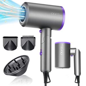 Hair Dryer, 1800W Blow Dryer Ionic Hair Dryer with Diffuser Foldable Handle Portable Travel Hair Dryer for Home Travel Salon Without Damaging Hair