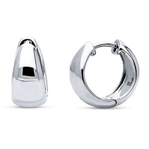BERRICLE Sterling Silver Dome Small Fashion Hoop Huggie Earrings for Women, Rhodium Plated 0.55″