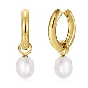 PALBOA Pearl Earrings for Women Pearl Drop Earrings Gold Dangle Earrings for Women Handpicked Freshwater Cultured Pearl 14k Gold Plated Pearl Huggie earrings Gifts for Women