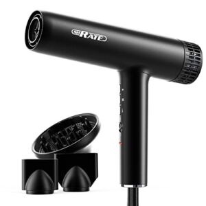 SHRATE Hair Dryer, Professional Brushless Motor Ionic Blow Dryer, 0.83 Pound, 3 Heat Settings & 3 Speed with Diffuser & 2 Concentrator Nozzles for Easy Styling Healthy Hair