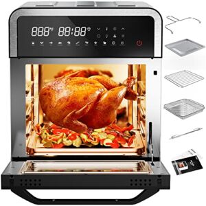 SUPERDANNY Air Fryer Toaster Oven, Stainless Steel Convection Oven, 16-Quart, 11 Smart Preset Programs like Rotisserie, Dehydrate and Reheat, Auto-Off Touch Screen, 5 Accessories and Recipes, 1600W