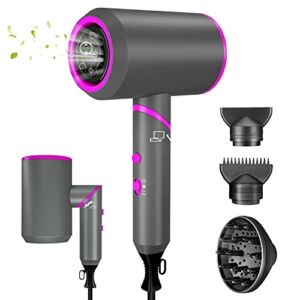 Foldable Ionic Hair Dryer,1800W Professional Blow Dryer with 3 Heating/2 Speed/Cold Setting, Negative Ion Technology Travel Hairdryer with 2 Concentrator Nozzles and 1 Diffuser for Travel,Home&Salon