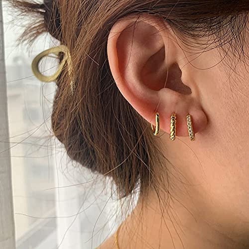 4 Pairs 14k Gold Hoop Earrings Set Twisted Glossy Zirconia Small Huggie Earrings For Multiple Piercing Cuff Cartilage Jewelry For Women Girls | The Storepaperoomates Retail Market - Fast Affordable Shopping