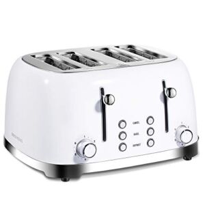 REDMOND Toaster 4 Slice, Retro Stainless Steel Toasters with Extra Wide Slots, Bagel Defrost Cancel Function, High Lift Lever, 6 Browning Settings, White, ST033