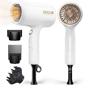 Hair Dryer with Diffuser, DOOAIR 7045 Blow Dryer with Comb and Concentrator Professional Hair Dryer for Curly Hair, Negative Ion Technology, Constant Temperature Hair Care for Light and Quiet (white)