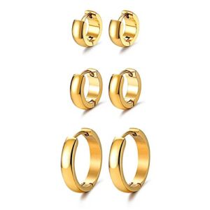 JewelrieShop Hoop Earrings Set Gold Surgical huggie Earrings, Hypoallergenic Huggie Ear Piercings Endless Huggie Hoop Earrings for Men Earrings (Gold, Black, Stainless Steel Hoop Earrings)