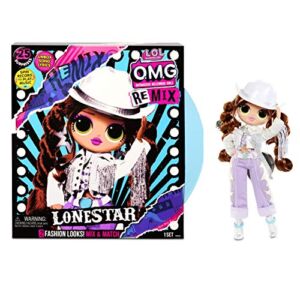 LOL Surprise OMG Remix Lonestar Fashion Doll, Plays Music with Extra Outfit, 25 Surprises Including Shoes, Hair Brush, Doll Stand, Magazine, and Record Player Package – for Girls Ages 4+