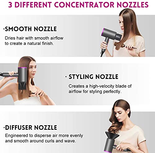 Professional Ionic Salon Hair Dryer, Slopehill Powerful 1800W Fast Dry Low Noise Blow Dryer with 2 Concentrator Nozzle 1 Diffuser Attachments for Home Salon Travel | The Storepaperoomates Retail Market - Fast Affordable Shopping