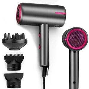 Hair Dryer with Diffuser, Ionic Blow Dryer, Professional Portable Hair Dryers &Accessories for Women Curly Hair, Constant Temp Hair Care Without Hair Damage, Lightweight Portable Travel Hairdryer Grey