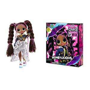 LOL Surprise OMG Remix Honeylicious Fashion Doll, Plays Music with 25 Surprises Including Shoes, Hair Brush, Doll Stand, Magazine, and Record Player Package – For Girls Ages 4+