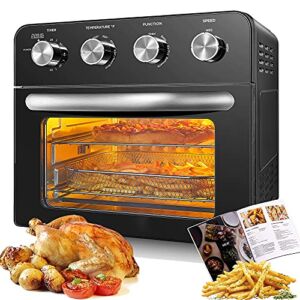 A/C 10-in-1 Air Fryer Oven, 24 QT large Convection Toaster Oven with Rotisserie and Dehydrator, 1700W Oil-free Cooking, 6 free Accessories & 75 Recipes, Black (FM-9015)