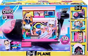 LOL Surprise OMG Remix 4 in 1 Exclusive Plane Playset Transforms 50 Surprises – Airplane, Car, Recording Studio, Mixing Booth with Colorful Doll Accessories, Play Set Gift for Kids Ages 6-11