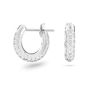 Swarovski Stone Mini Hoop Women’s Earrings, Clear Swarovski Crystals on a Rhodium Plated Setting with Lever Back Closure